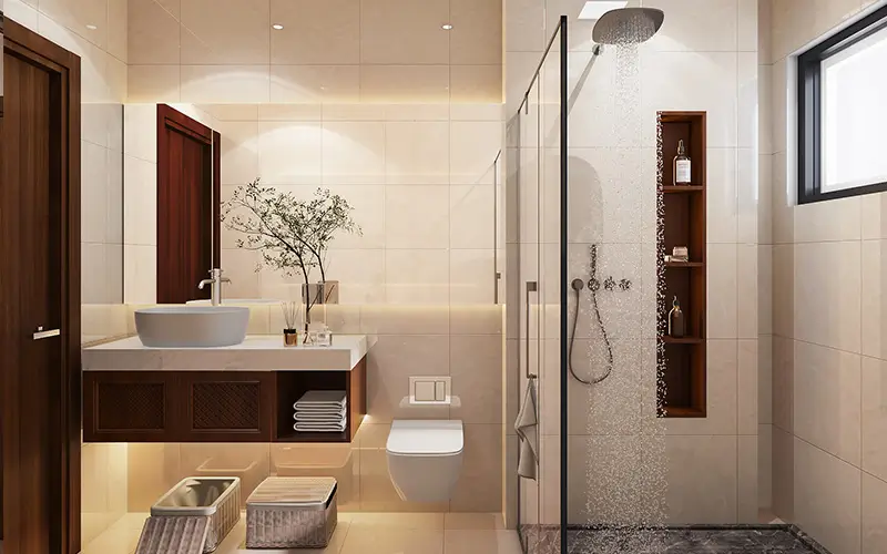 Main bathroom at Rosewood Residence with premium finishes and elegant design