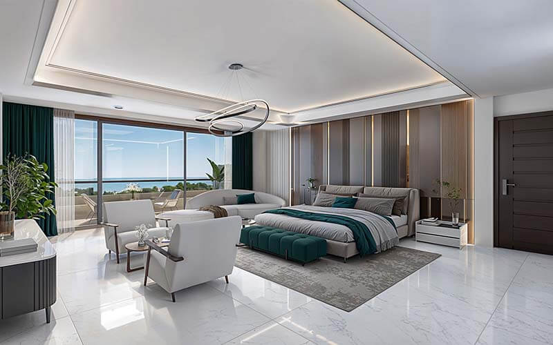 Master bedroom at The Opal ocean view apartments in Nyali